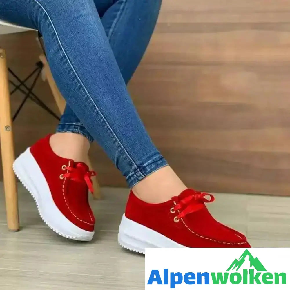 Alpenwolken - Damen Keilabsatz und runder Zehenpartie Bequeme Schuhe Rot