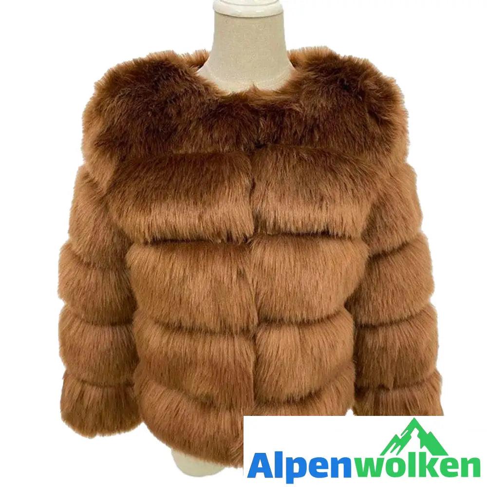 Alpenwolken - Damen-Kunstpelz-Mantel Dunkel Braun