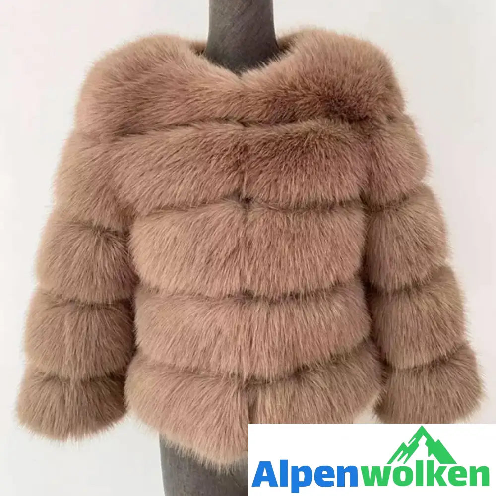 Alpenwolken - Damen-Kunstpelz-Mantel Dunkel Kamel