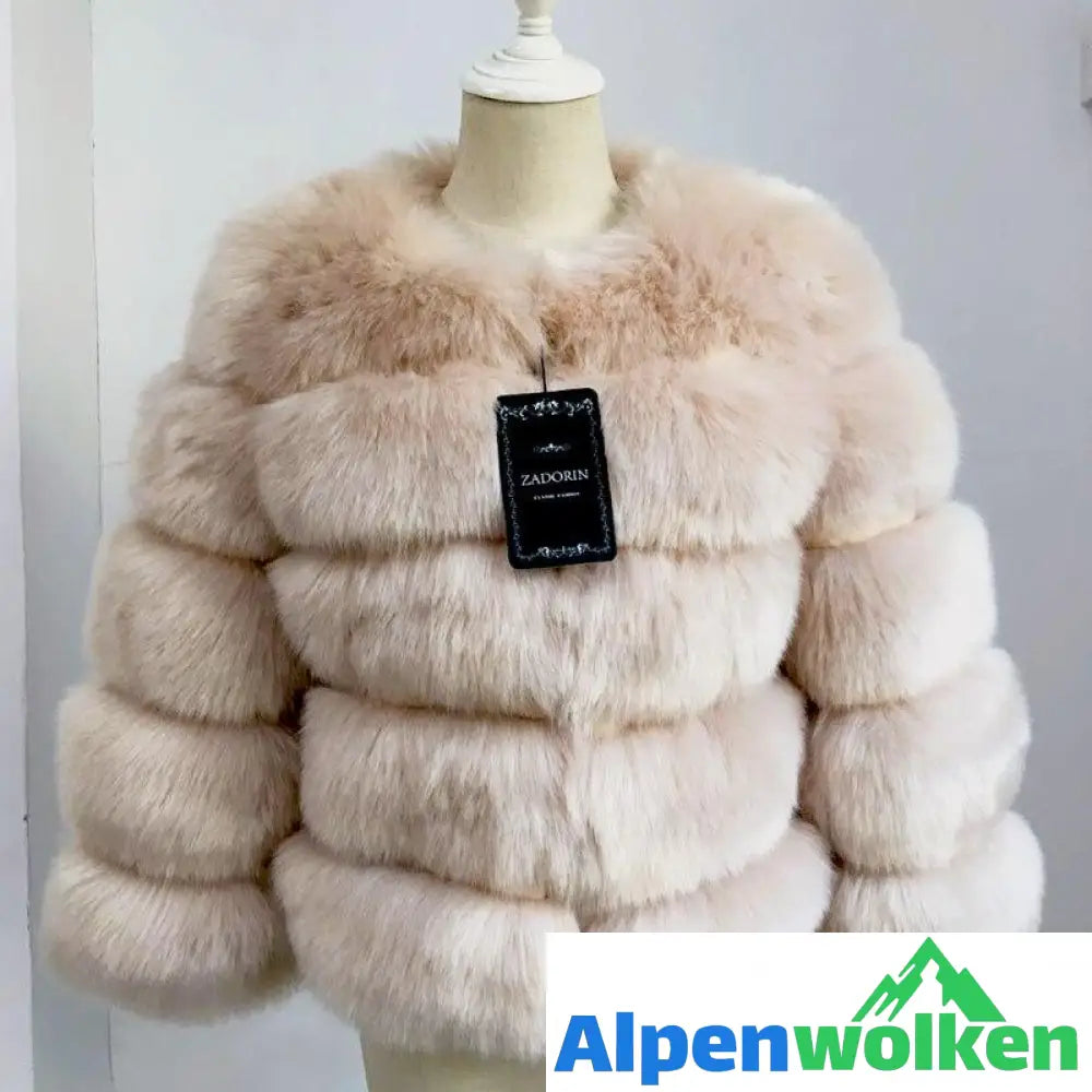 Alpenwolken - Damen-Kunstpelz-Mantel Khaki