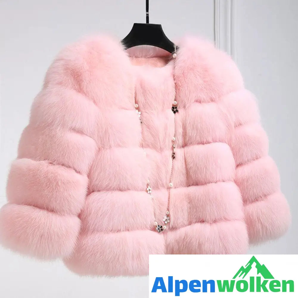 Alpenwolken - Damen-Kunstpelz-Mantel Rosa