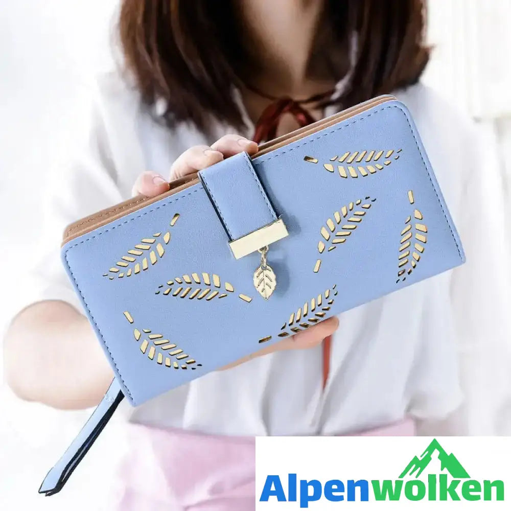 Alpenwolken - Damen Lange Geldbörse mit Blattmuster Blau