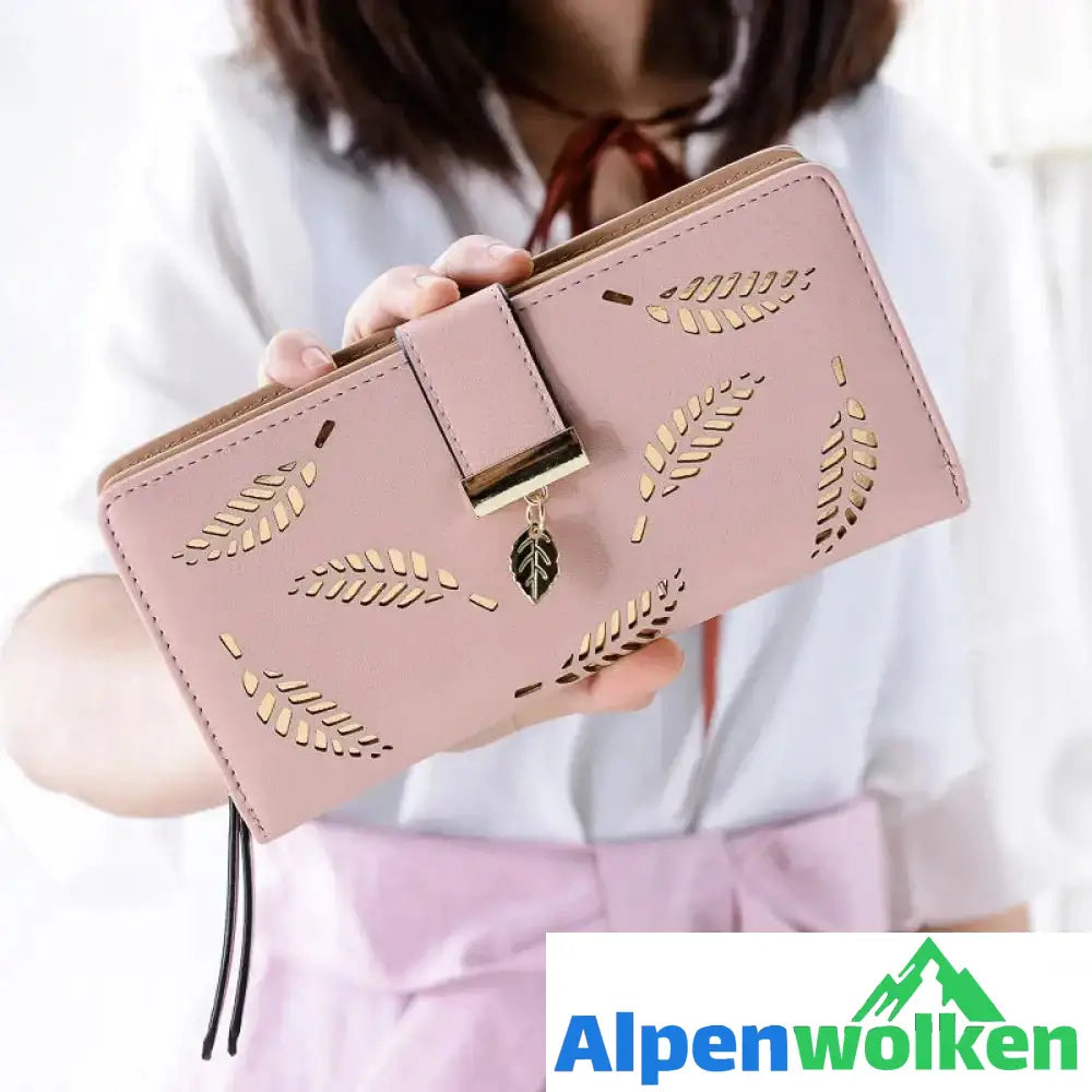 Alpenwolken - Damen Lange Geldbörse mit Blattmuster Rosa