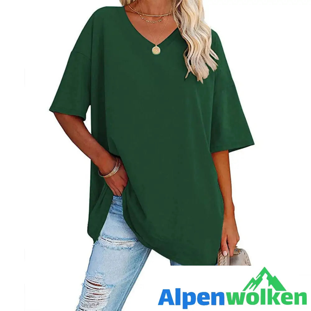 Alpenwolken - 🌈✨Damen lockeres halbärmliges T-Shirt mit V-Ausschnitt aus Baumwolle