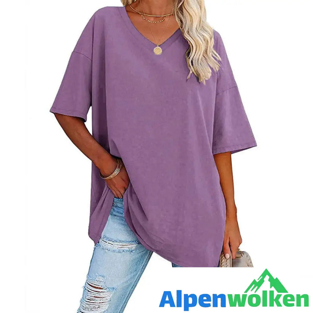 Alpenwolken - 🌈✨Damen lockeres halbärmliges T-Shirt mit V-Ausschnitt aus Baumwolle