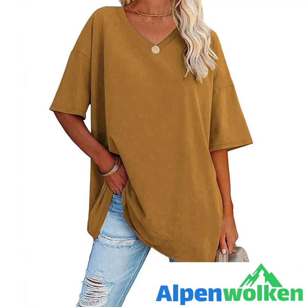 Alpenwolken - 🌈✨Damen lockeres halbärmliges T-Shirt mit V-Ausschnitt aus Baumwolle