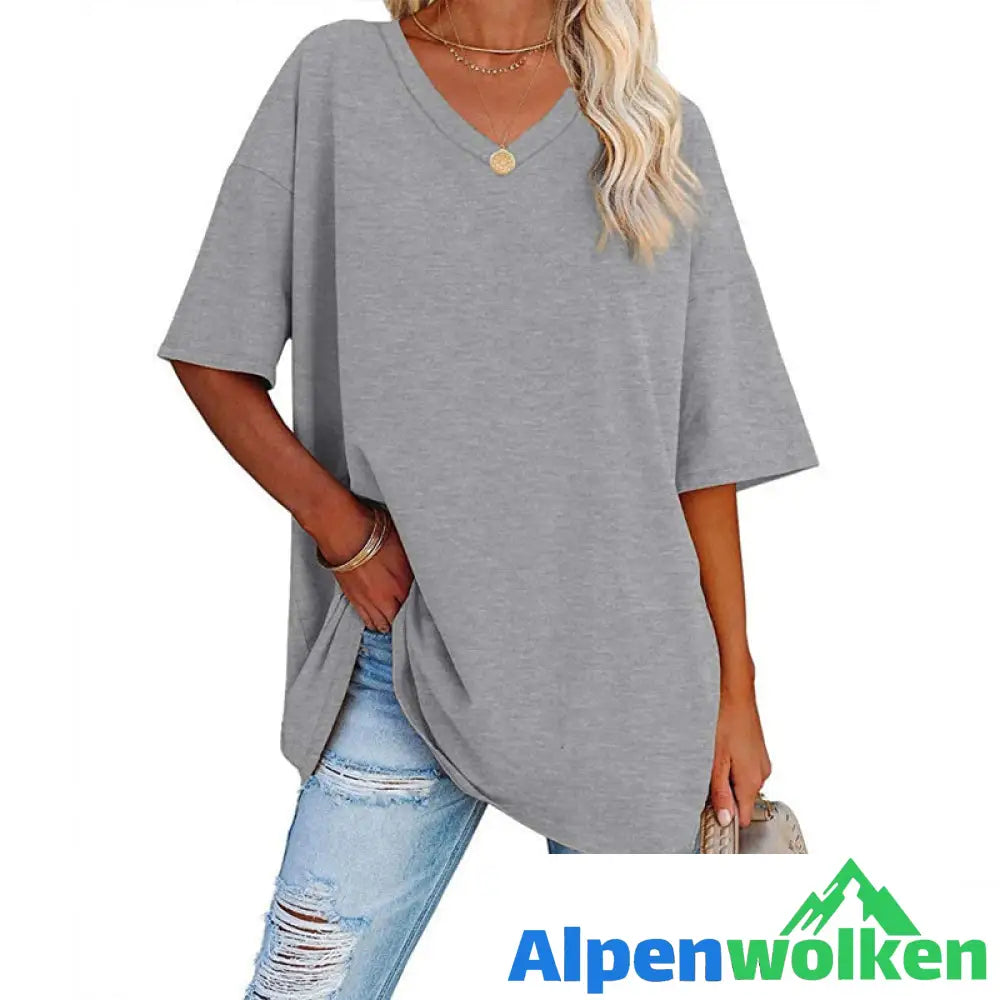 Alpenwolken - 🌈✨Damen lockeres halbärmliges T-Shirt mit V-Ausschnitt aus Baumwolle