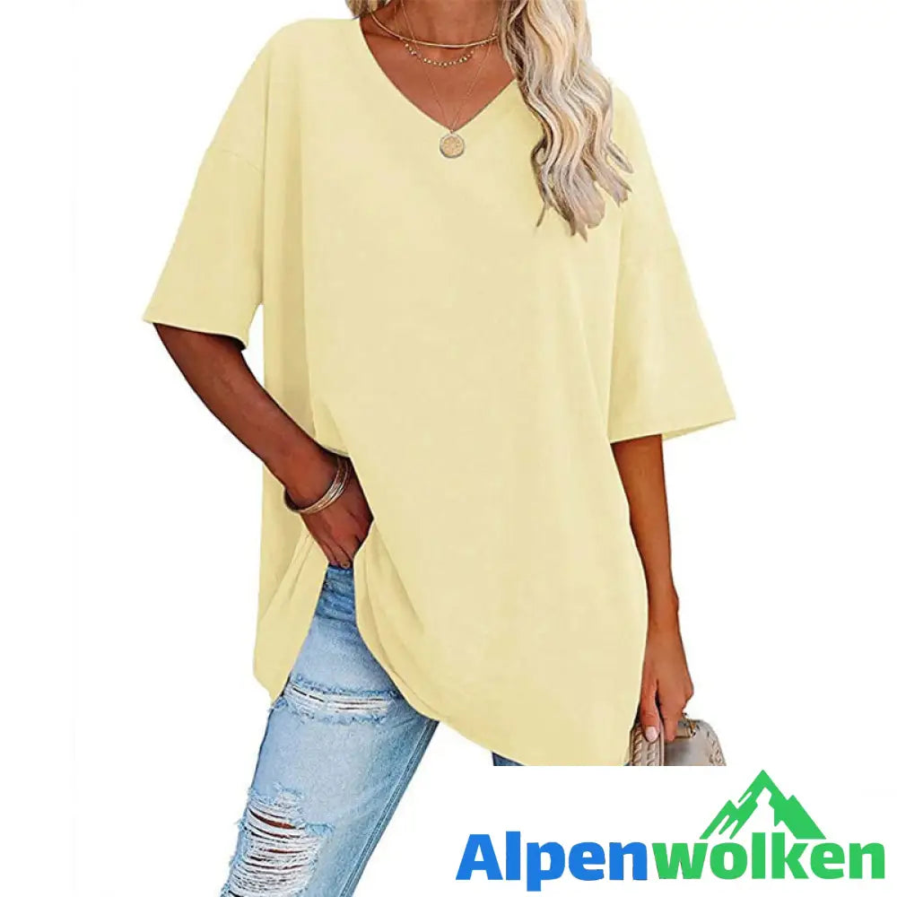 Alpenwolken - 🌈✨Damen lockeres halbärmliges T-Shirt mit V-Ausschnitt aus Baumwolle