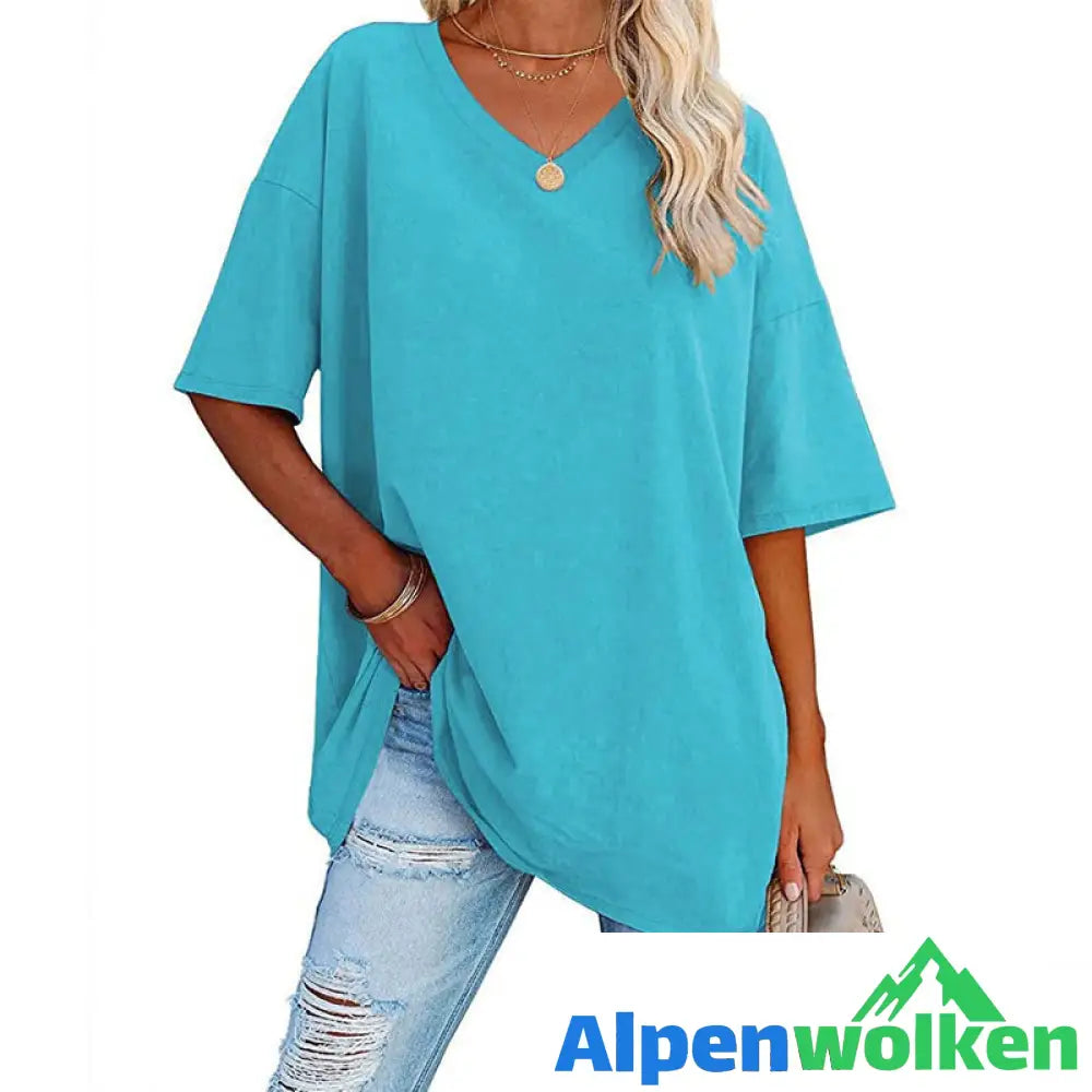 Alpenwolken - 🌈✨Damen lockeres halbärmliges T-Shirt mit V-Ausschnitt aus Baumwolle