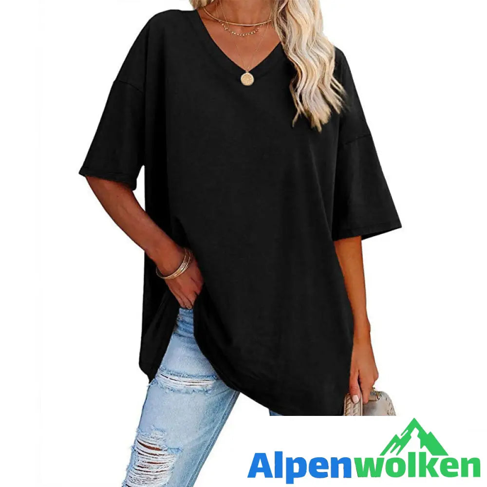 Alpenwolken - 🌈✨Damen lockeres halbärmliges T-Shirt mit V-Ausschnitt aus Baumwolle