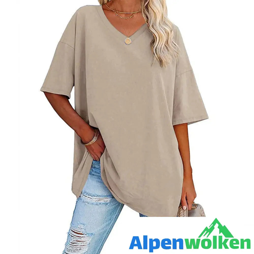 Alpenwolken - 🌈✨Damen lockeres halbärmliges T-Shirt mit V-Ausschnitt aus Baumwolle