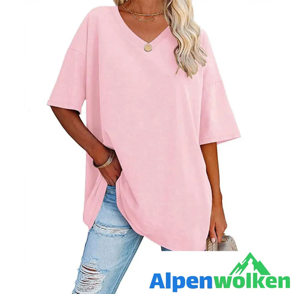 Alpenwolken - 🌈✨Damen lockeres halbärmliges T-Shirt mit V-Ausschnitt aus Baumwolle