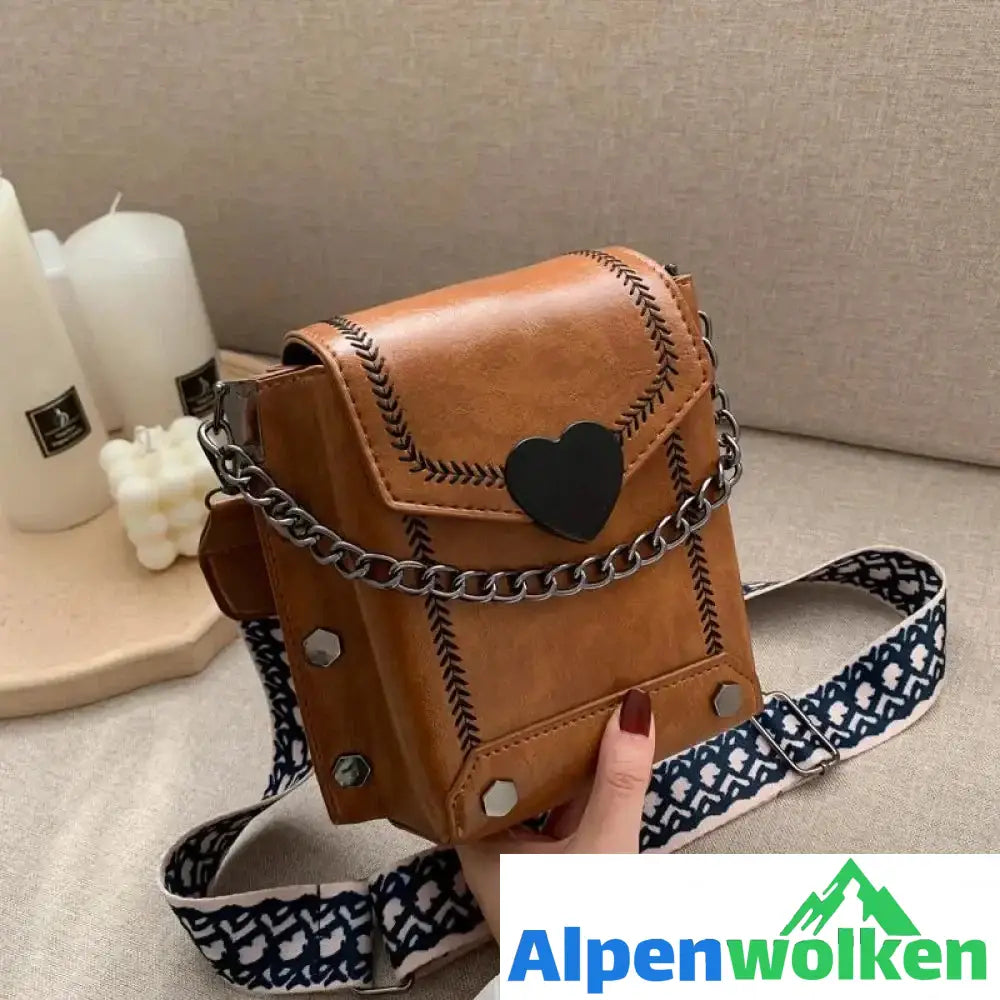 Alpenwolken - Damen mini Kette- Tasche Braun