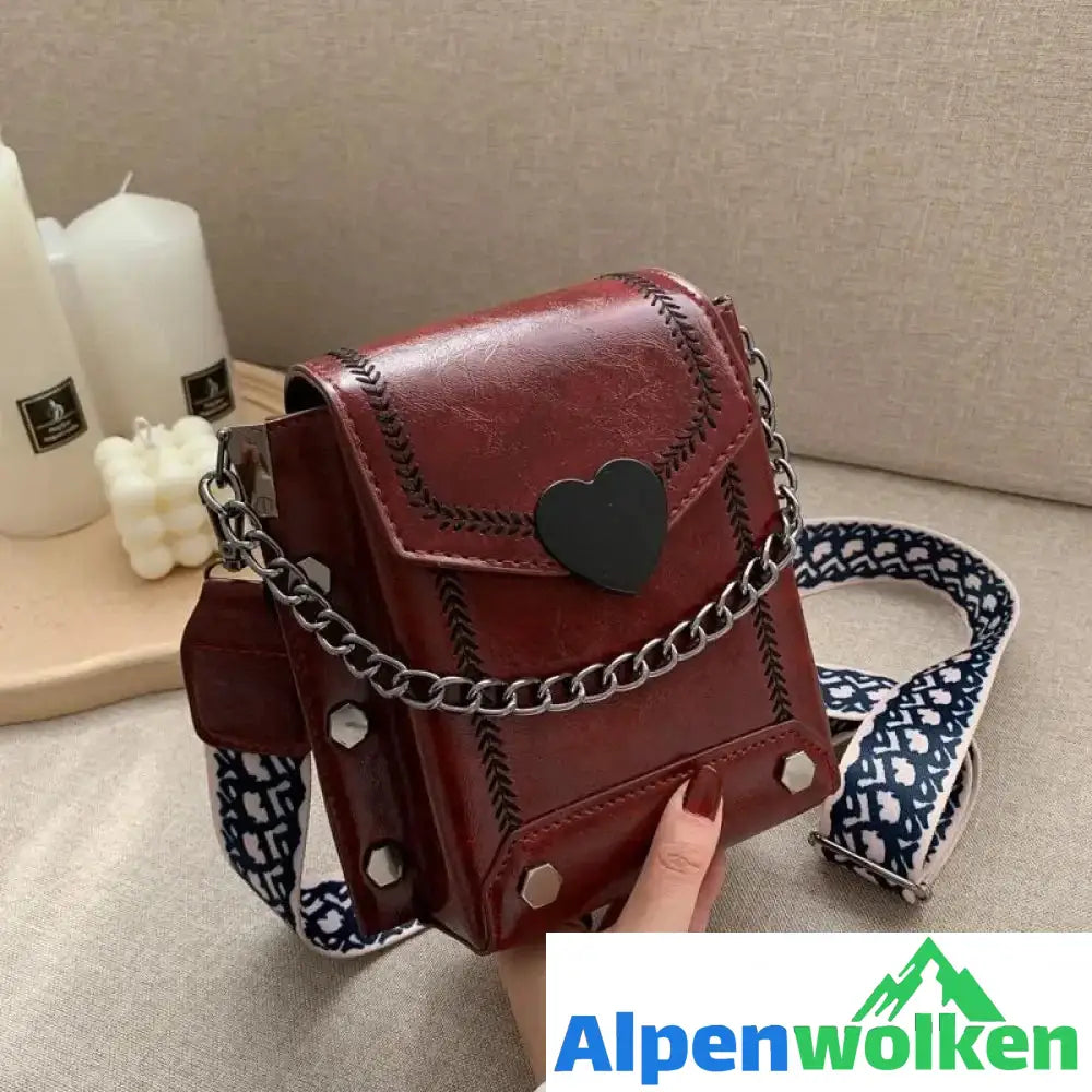 Alpenwolken - Damen mini Kette- Tasche Weinrot