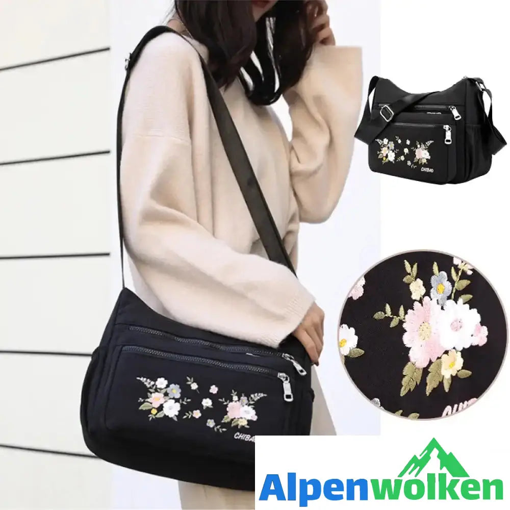 Alpenwolken - Damen modische bestickte Umhängetasche mit Blumenmuster