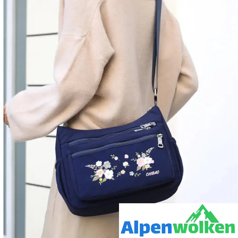 Alpenwolken - Damen modische bestickte Umhängetasche mit Blumenmuster