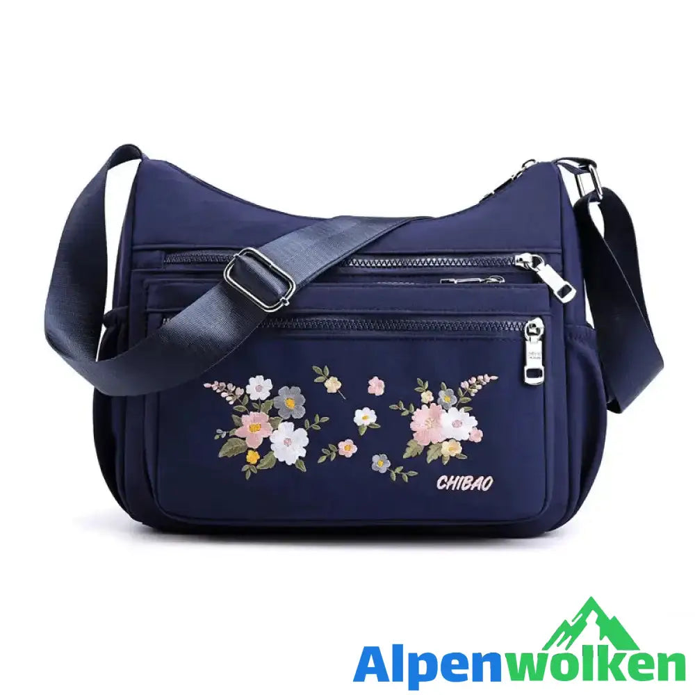 Alpenwolken - Damen modische bestickte Umhängetasche mit Blumenmuster blau