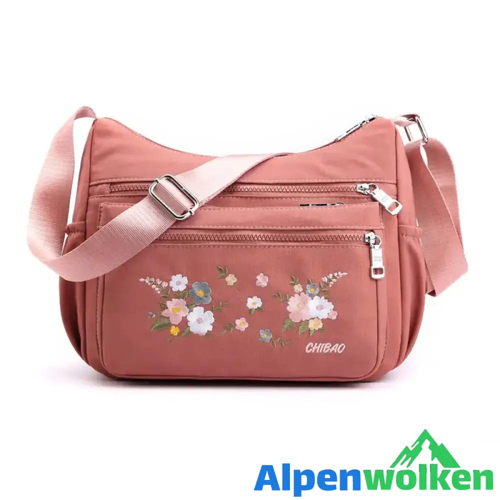 Alpenwolken - Damen modische bestickte Umhängetasche mit Blumenmuster rosa