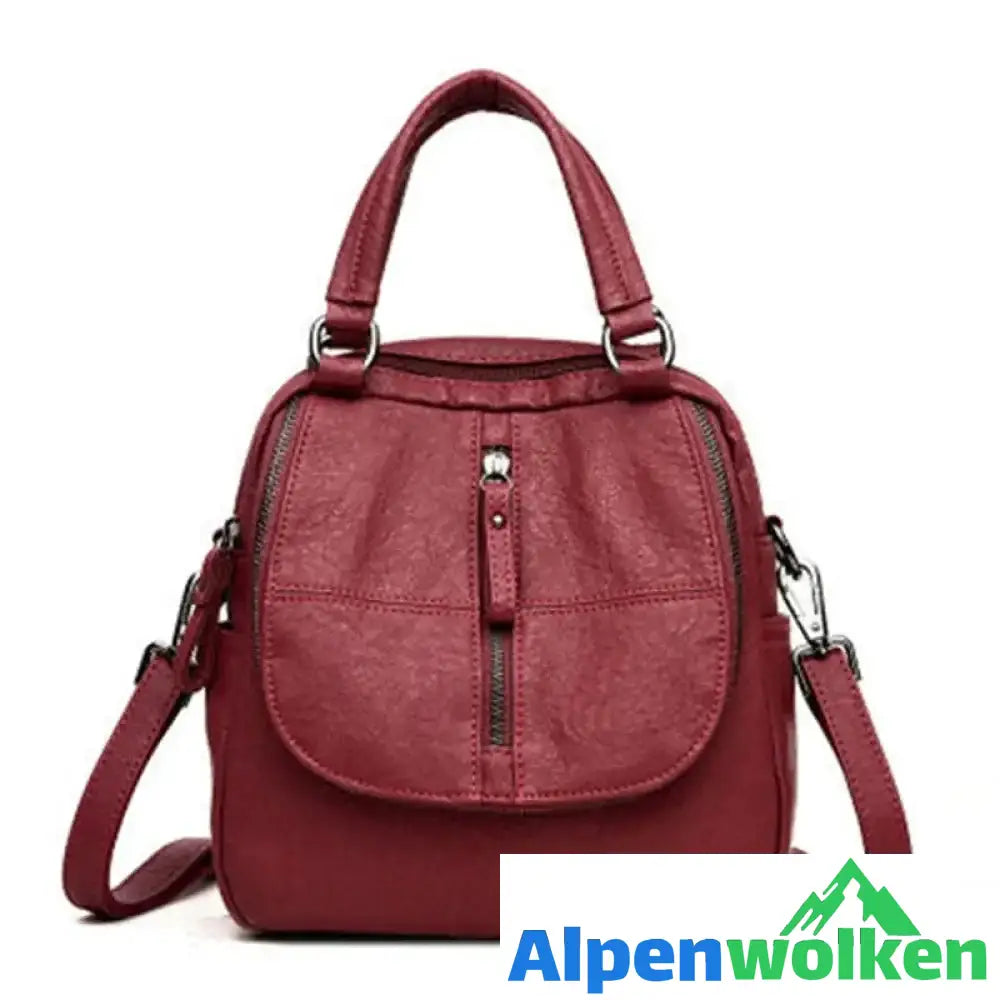 Alpenwolken - Damen Modische Multifunktionale Rucksack Umhängetasche Handtasche Rot Ohne Bär