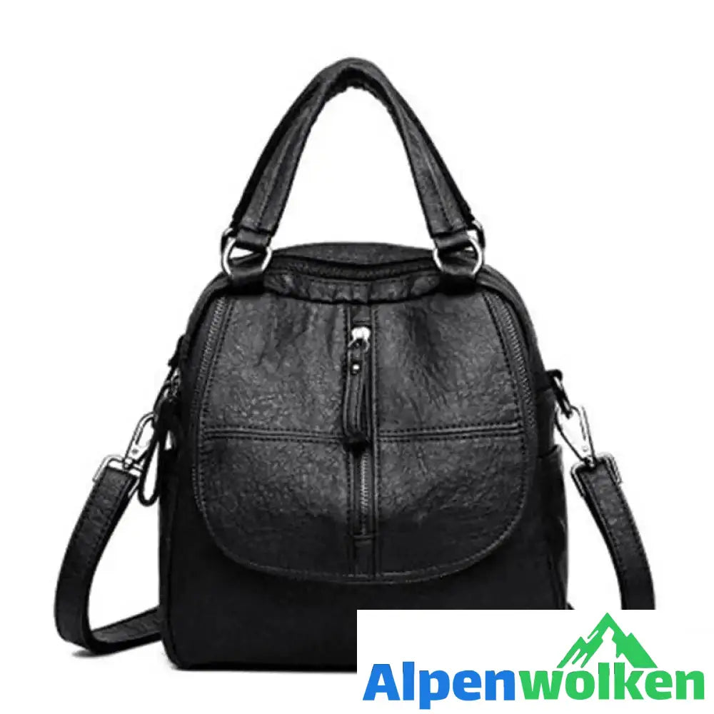 Alpenwolken - Damen Modische Multifunktionale Rucksack Umhängetasche Handtasche Schwarz Ohne Bär