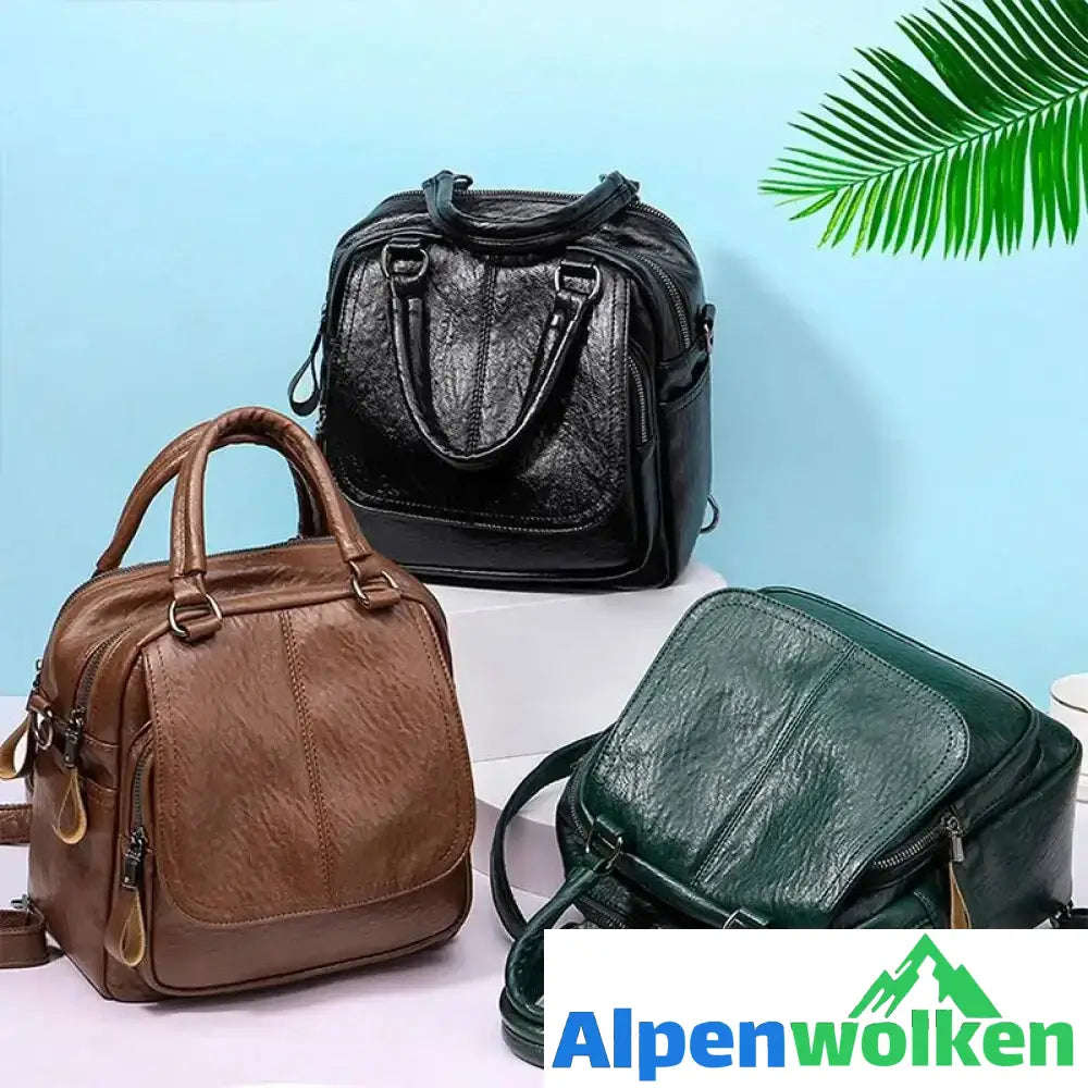 Alpenwolken - Damen Multifunktionale Modische Quadratische Handtasche aus weichem Leder