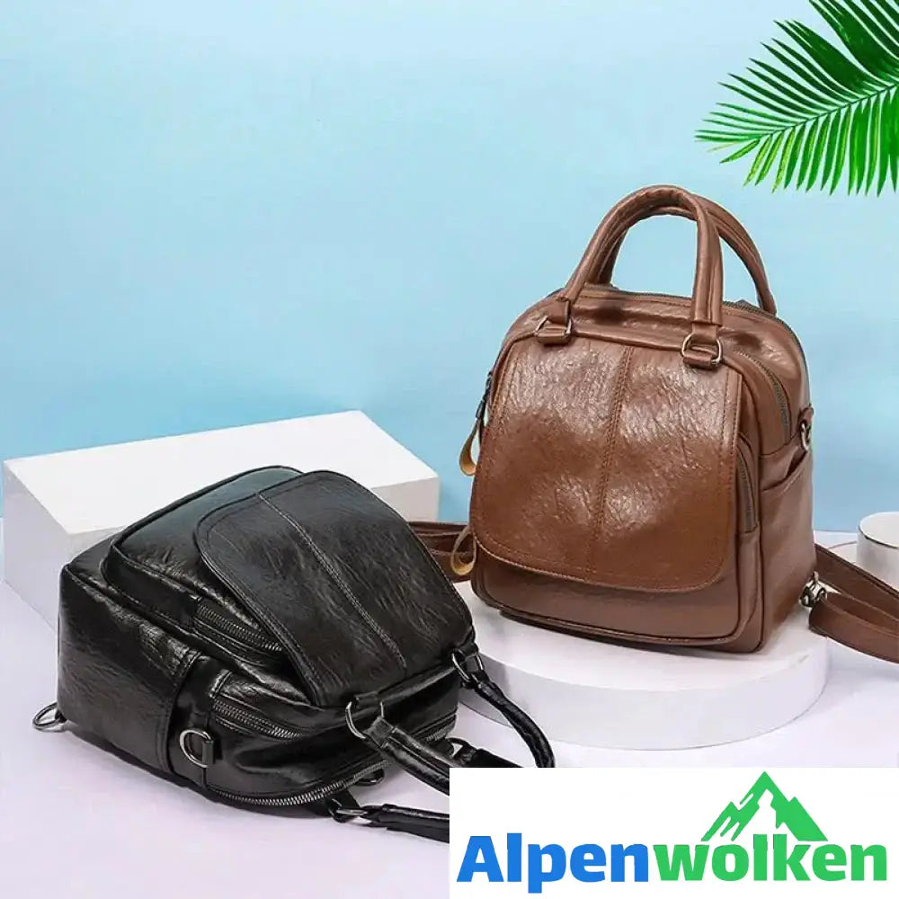 Alpenwolken - Damen Multifunktionale Modische Quadratische Handtasche aus weichem Leder