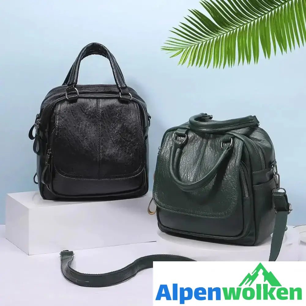 Alpenwolken - Damen Multifunktionale Modische Quadratische Handtasche aus weichem Leder