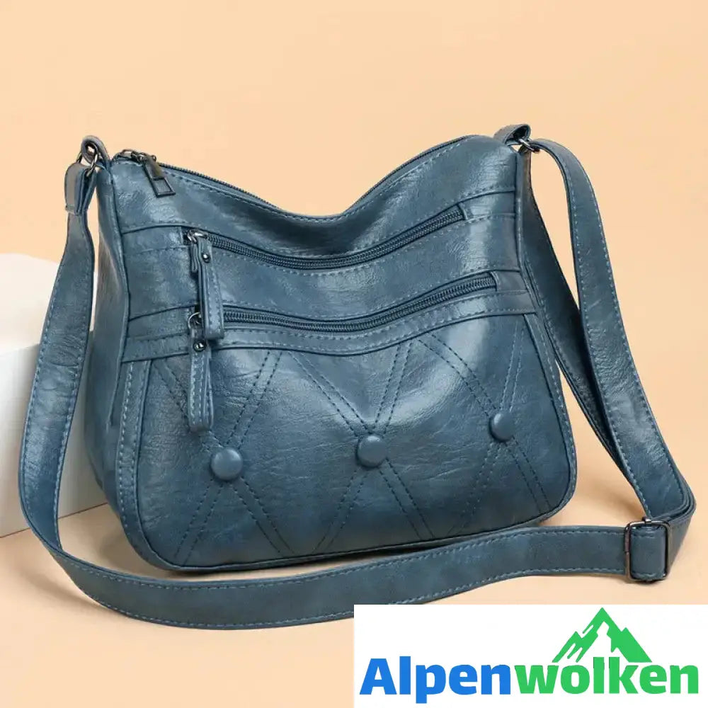 Alpenwolken - Damen multifunktionale Umhängetasche aus weichem Leder blau