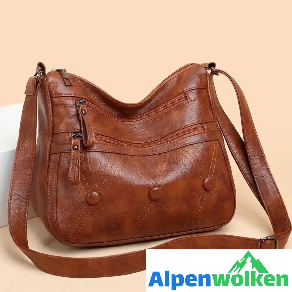 Alpenwolken - Damen multifunktionale Umhängetasche aus weichem Leder braun