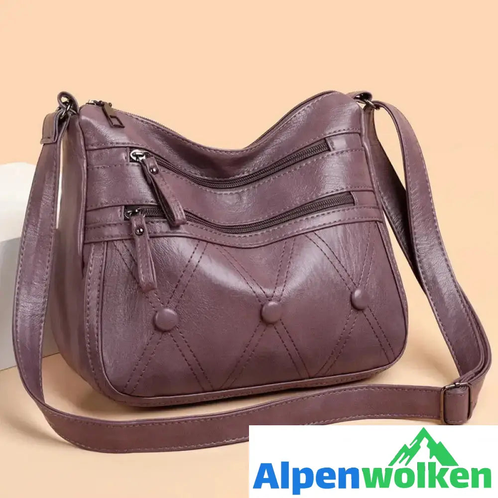 Alpenwolken - Damen multifunktionale Umhängetasche aus weichem Leder lila