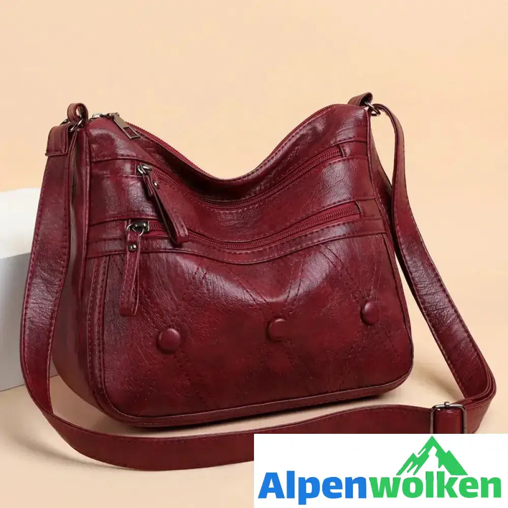 Alpenwolken - Damen multifunktionale Umhängetasche aus weichem Leder rot