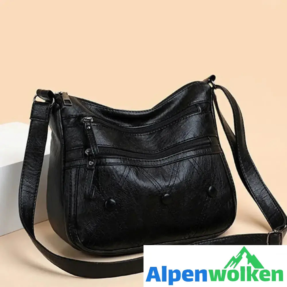 Alpenwolken - Damen multifunktionale Umhängetasche aus weichem Leder schwarz