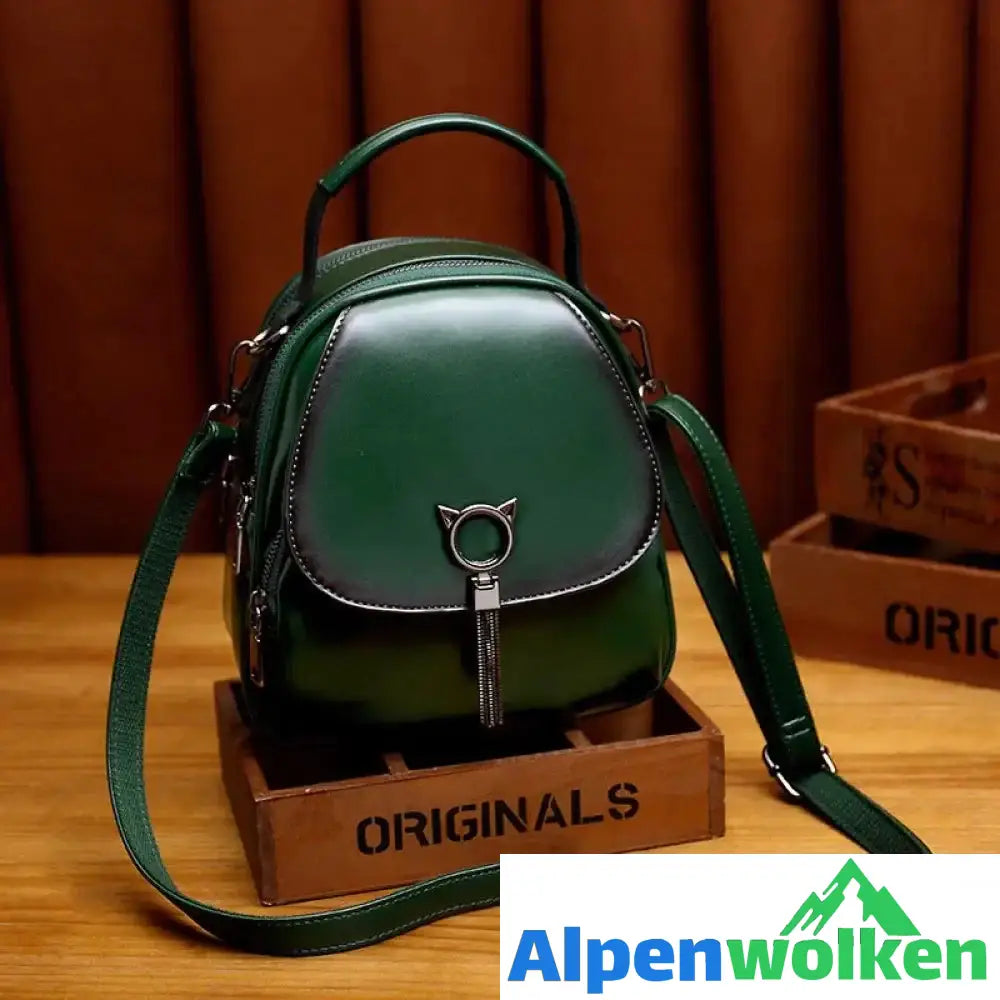 Alpenwolken - Damen Multifunktionaler Modischer Rucksack aus Leder Dunkelgrün