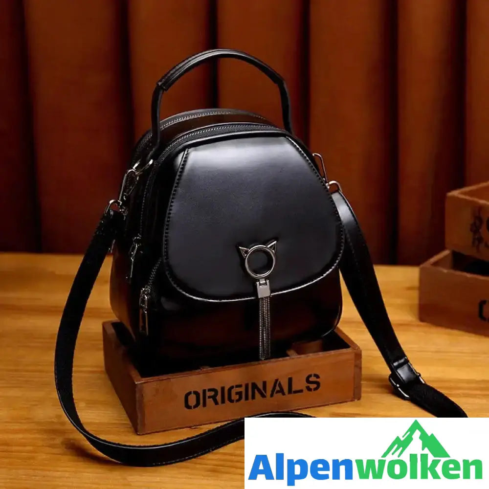 Alpenwolken - Damen Multifunktionaler Modischer Rucksack aus Leder Schwarz