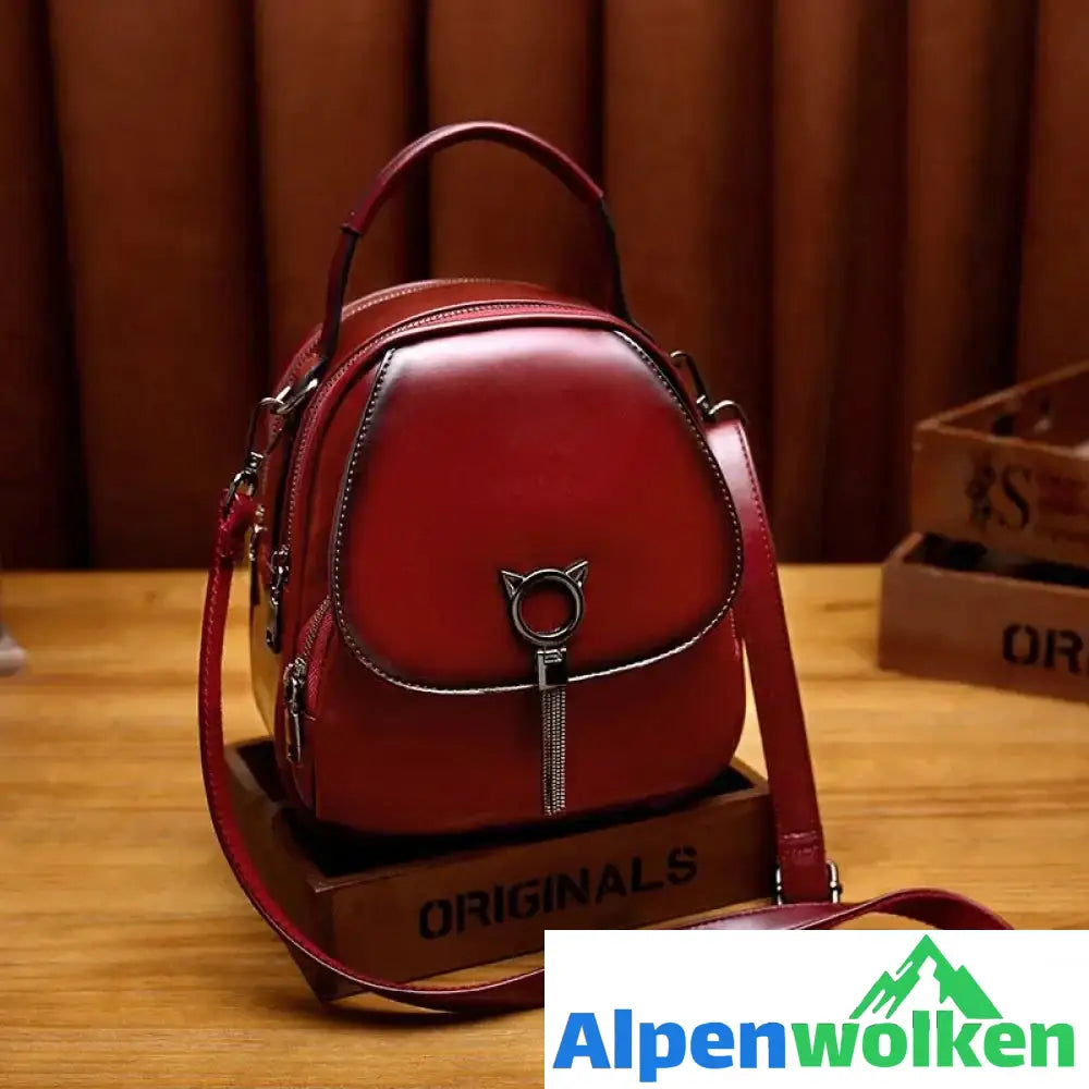 Alpenwolken - Damen Multifunktionaler Modischer Rucksack aus Leder Weinrot