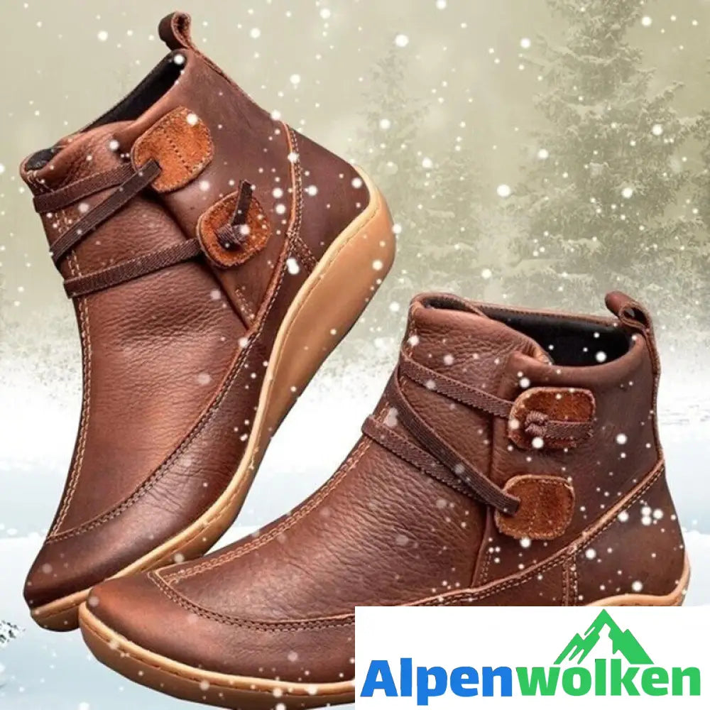 Alpenwolken - Damen Schneestiefel Wasserdicht Leder Orthopädische Schuhe