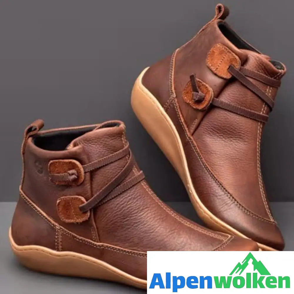 Alpenwolken - Damen Schneestiefel Wasserdicht Leder Orthopädische Schuhe Braun