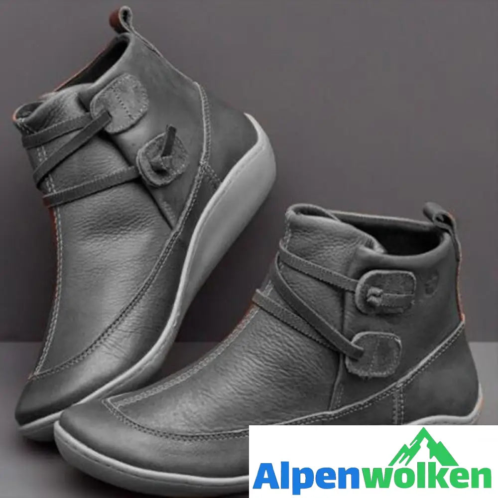 Alpenwolken - Damen Schneestiefel Wasserdicht Leder Orthopädische Schuhe Grau