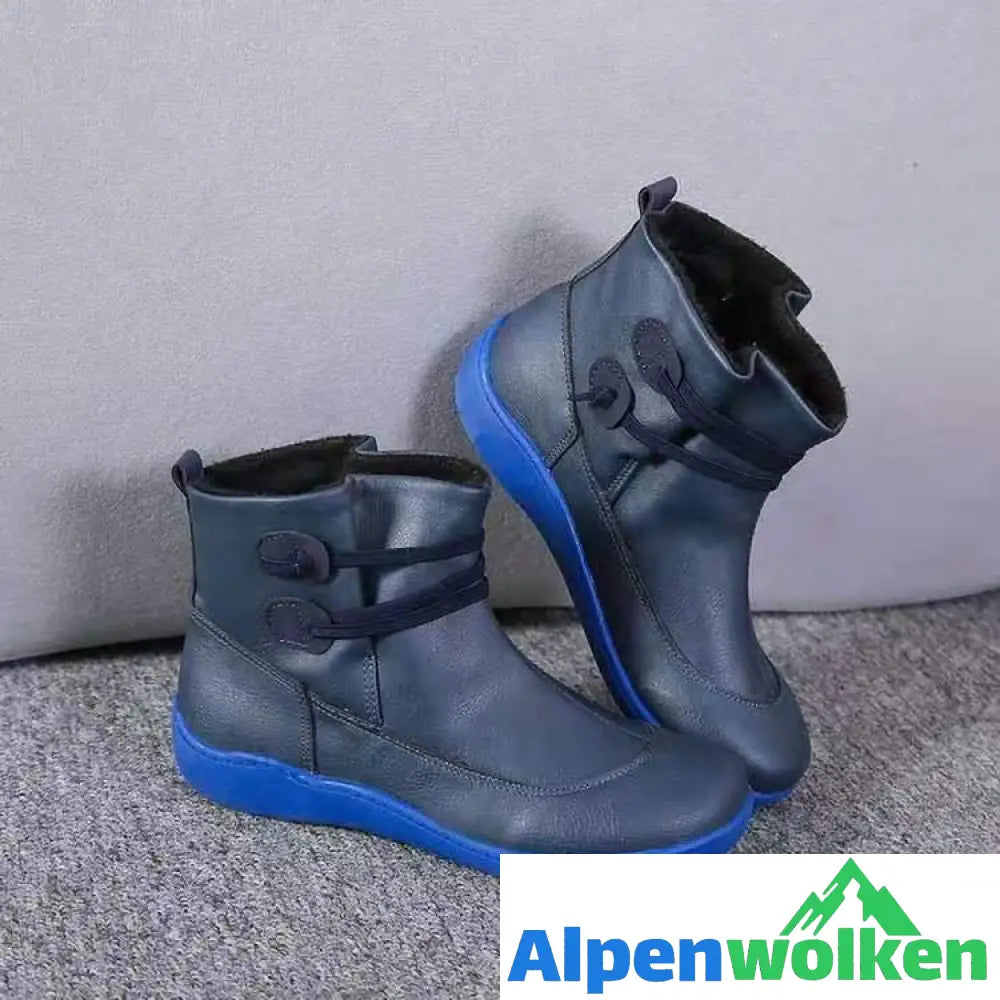 Alpenwolken - Damen Schneestiefel Wasserdicht Leder Orthopädische Schuhe Marin Blau