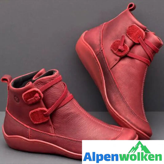 Alpenwolken - Damen Schneestiefel Wasserdicht Leder Orthopädische Schuhe Rot