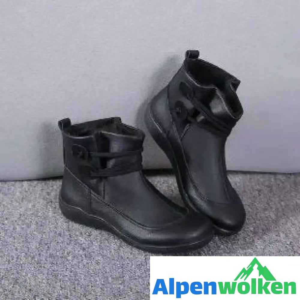 Alpenwolken - Damen Schneestiefel Wasserdicht Leder Orthopädische Schuhe Schwarz