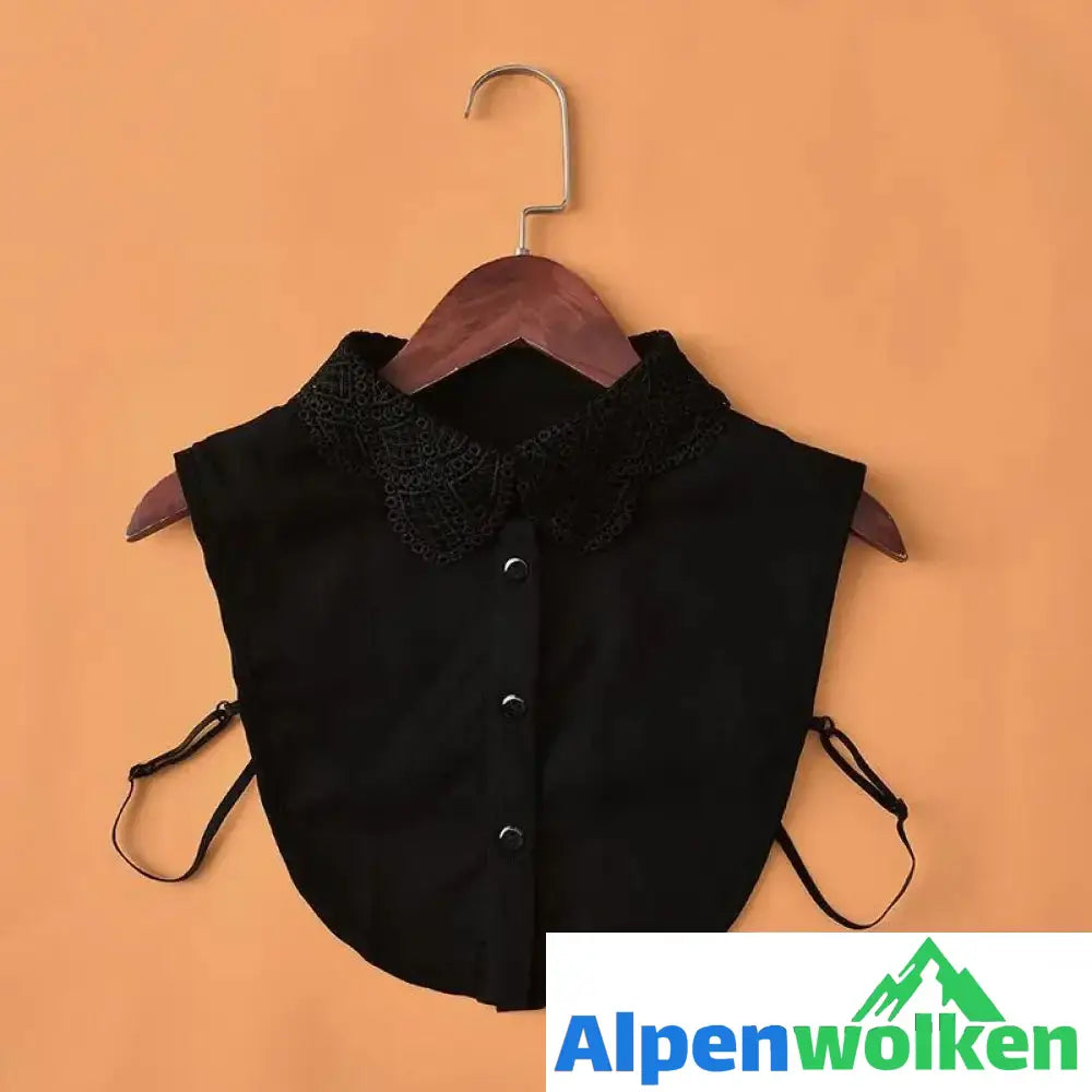 Alpenwolken - Damen Shirt Falscher Spitzenkragen Schwarz Chiffon