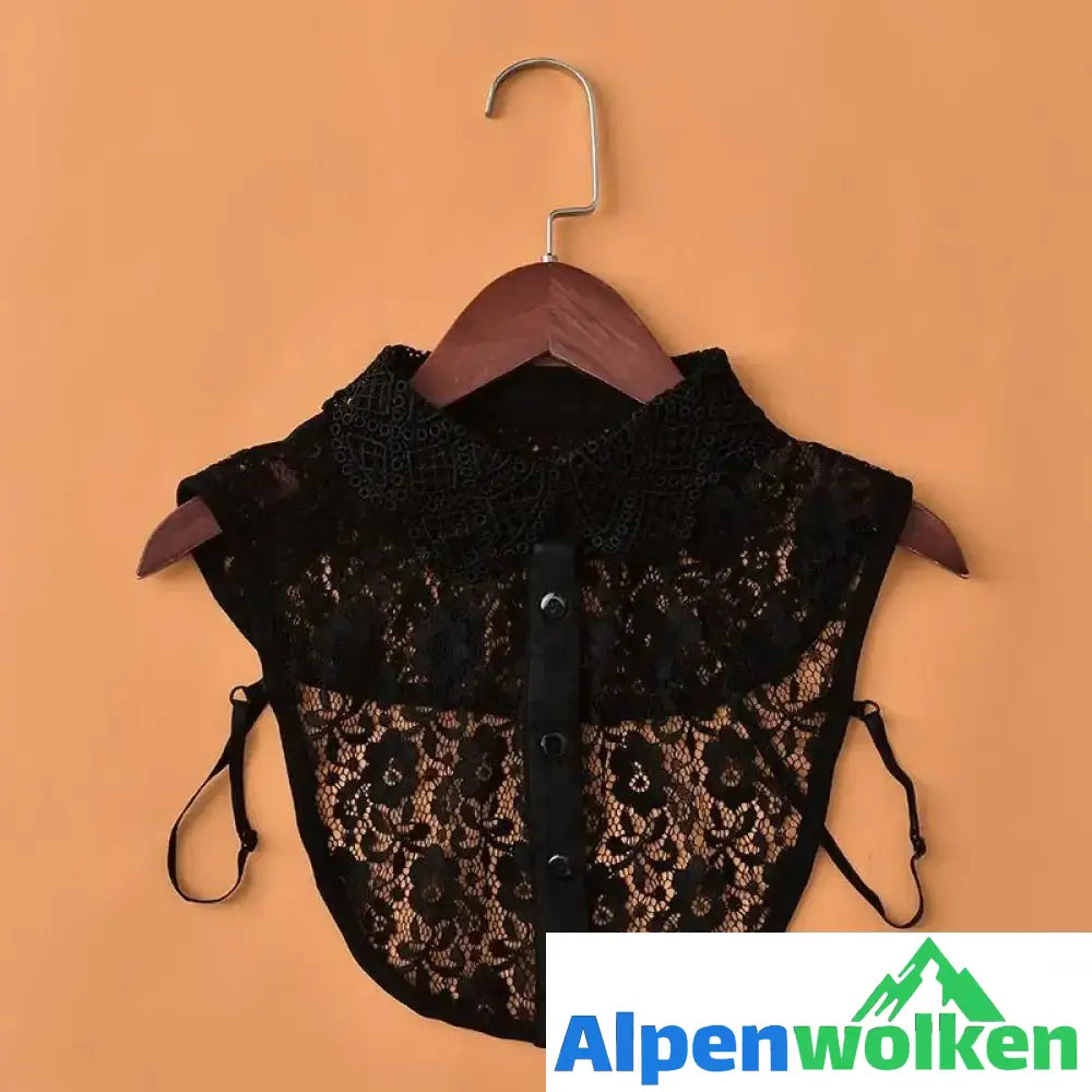 Alpenwolken - Damen Shirt Falscher Spitzenkragen Schwarz Spitze