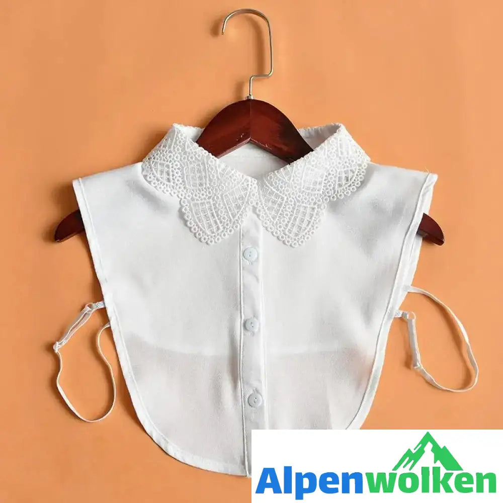 Alpenwolken - Damen Shirt Falscher Spitzenkragen Weiß Chiffon