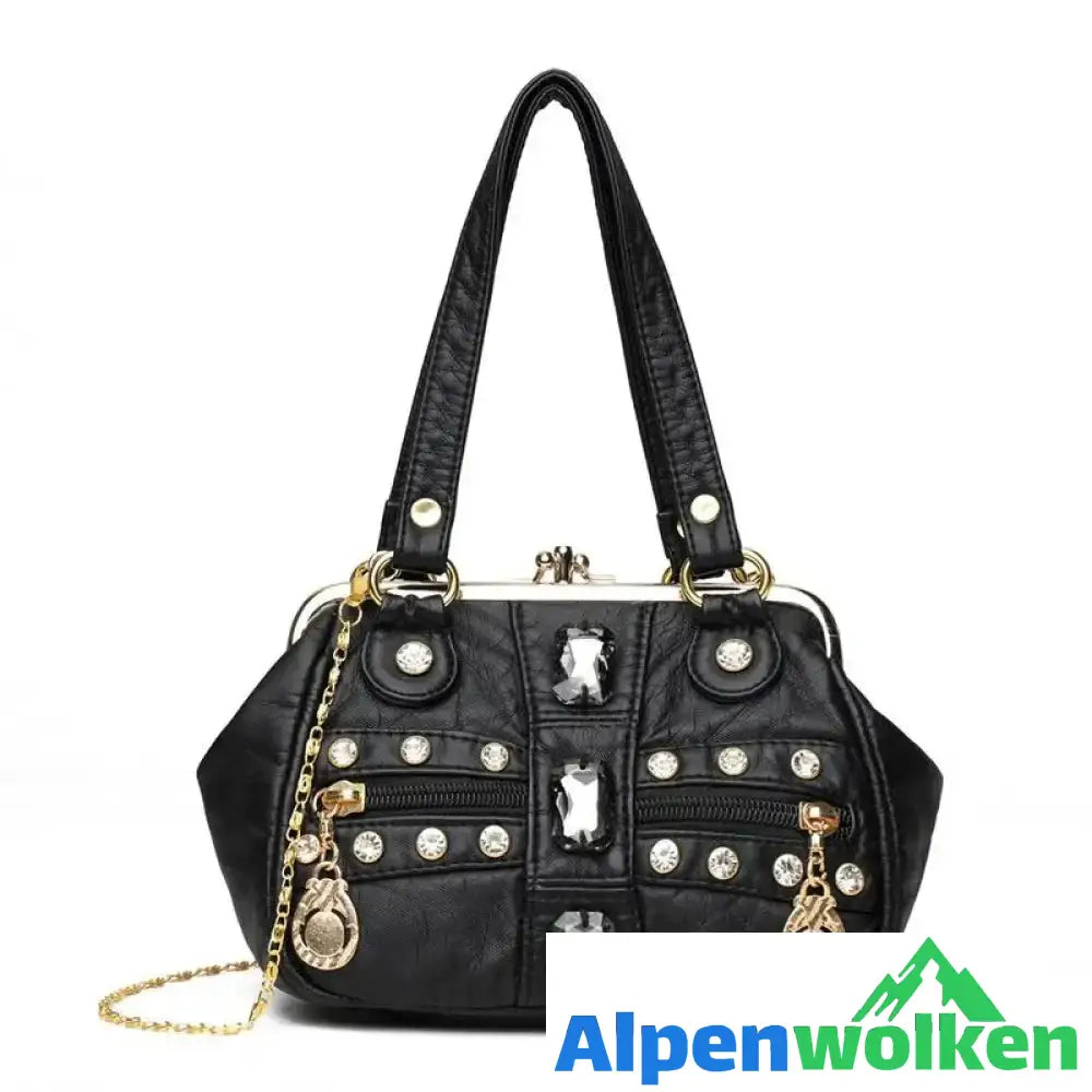 Alpenwolken - Damen Stilvolle Handtasche mit Schmucksteinen Schwarz