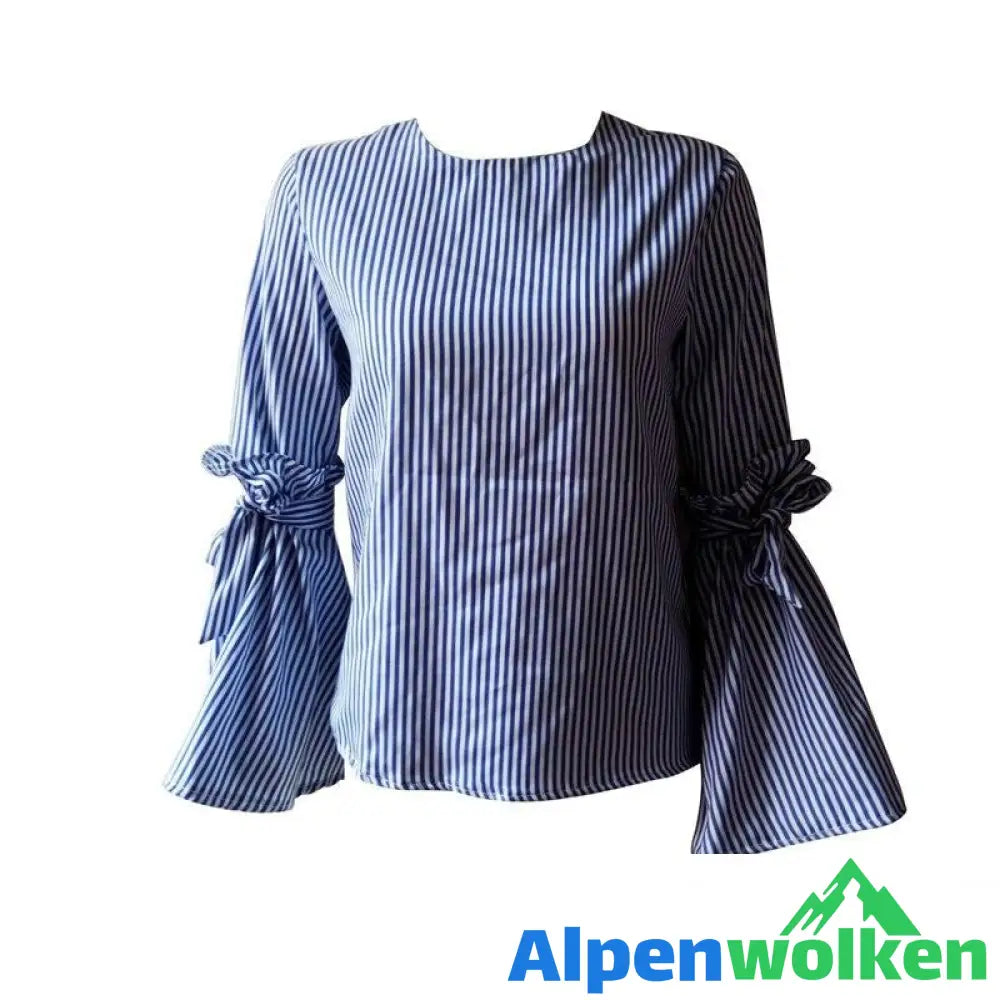 Alpenwolken - Damen Streifen Bowknot Flare Sleeve