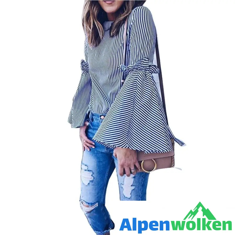 Alpenwolken - Damen Streifen Bowknot Flare Sleeve