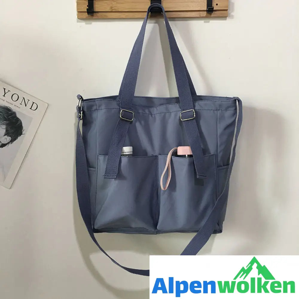 Alpenwolken - Damen Tasche Shopper Einfache Mode Reißverschluss Handtaschen Nylon Wasserdicht Solid Crossbody Große Kapazität Tote Umhängetaschen Für Frauen Blau ohne Anhänger 36x34x10cm