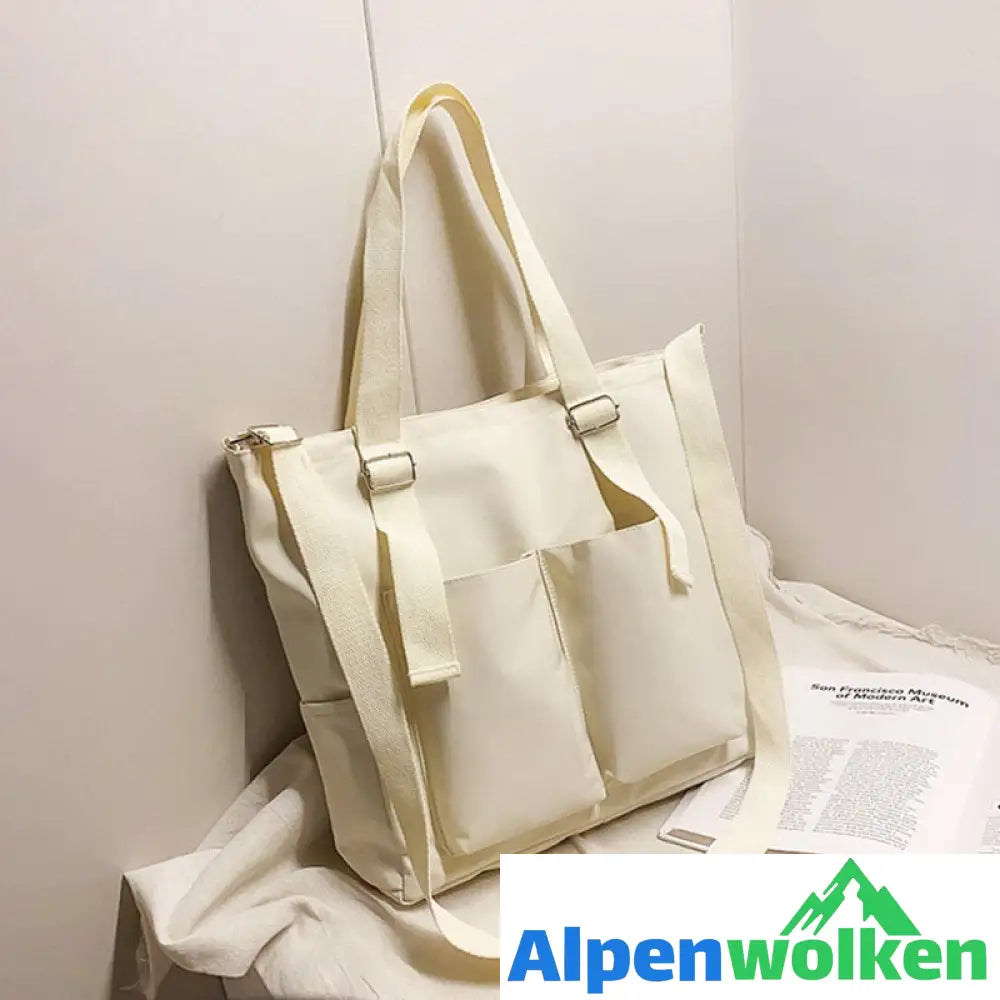 Alpenwolken - Damen Tasche Shopper Einfache Mode Reißverschluss Handtaschen Nylon Wasserdicht Solid Crossbody Große Kapazität Tote Umhängetaschen Für Frauen Weiß ohne Anhänger 36x34x10cm