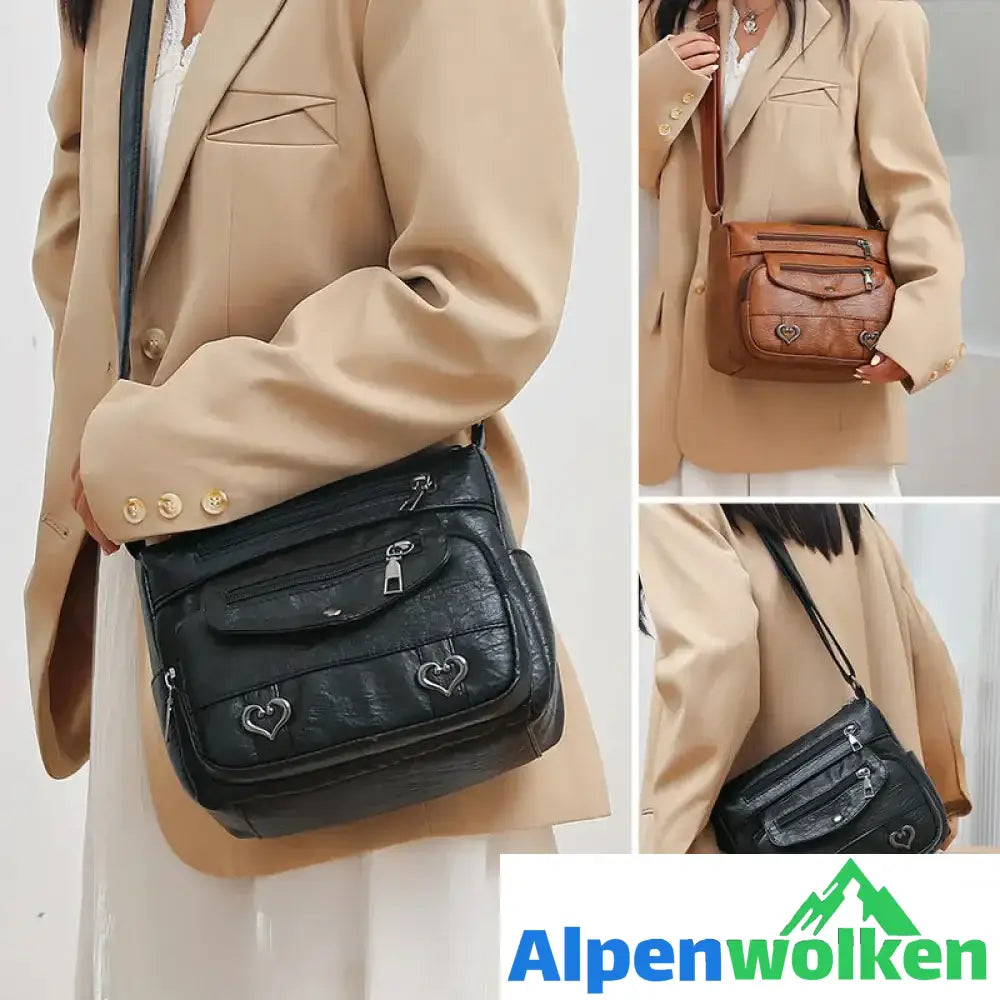 Alpenwolken - Damen-Umhängetasche aus weichem Leder mit mehreren Taschen